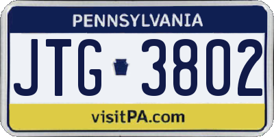 PA license plate JTG3802