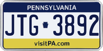 PA license plate JTG3892