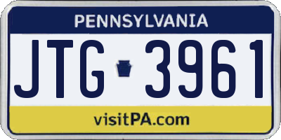 PA license plate JTG3961