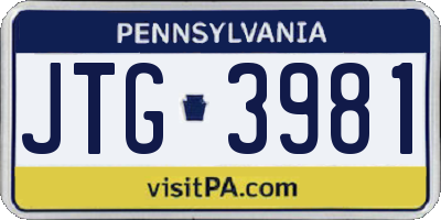 PA license plate JTG3981