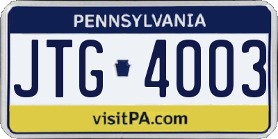 PA license plate JTG4003