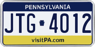 PA license plate JTG4012