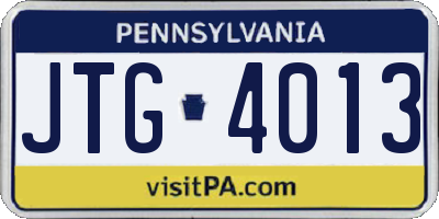 PA license plate JTG4013