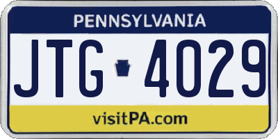 PA license plate JTG4029