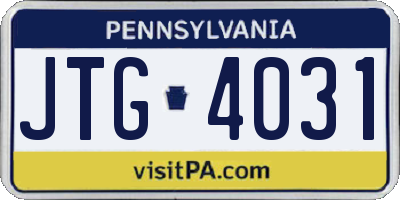 PA license plate JTG4031