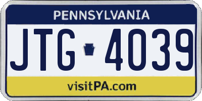 PA license plate JTG4039