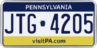 PA license plate JTG4205