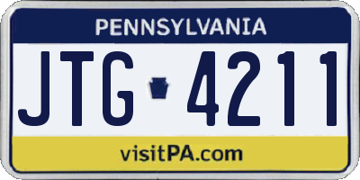 PA license plate JTG4211
