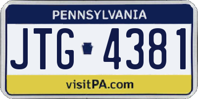 PA license plate JTG4381