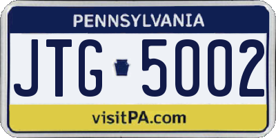 PA license plate JTG5002