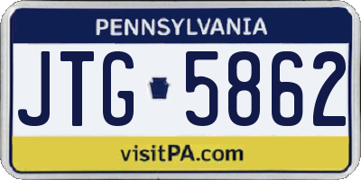 PA license plate JTG5862