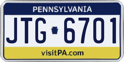 PA license plate JTG6701