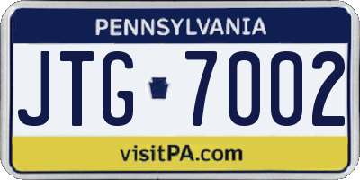 PA license plate JTG7002