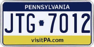 PA license plate JTG7012