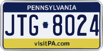 PA license plate JTG8024
