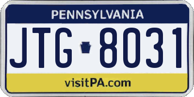 PA license plate JTG8031