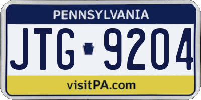 PA license plate JTG9204