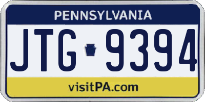 PA license plate JTG9394