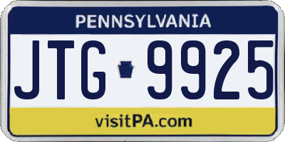PA license plate JTG9925