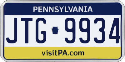 PA license plate JTG9934