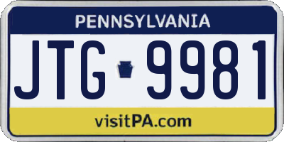 PA license plate JTG9981