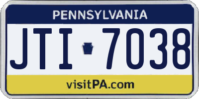 PA license plate JTI7038