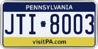 PA license plate JTI8003