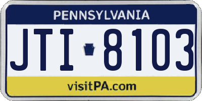 PA license plate JTI8103