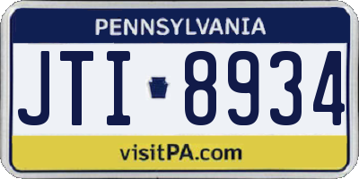 PA license plate JTI8934
