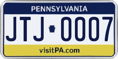 PA license plate JTJ0007