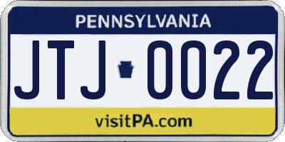 PA license plate JTJ0022