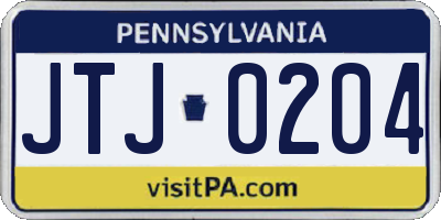 PA license plate JTJ0204
