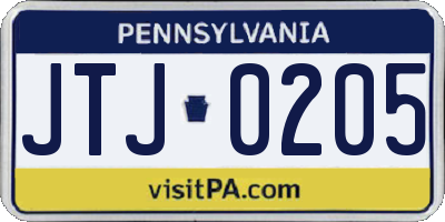 PA license plate JTJ0205