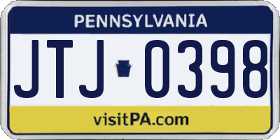 PA license plate JTJ0398