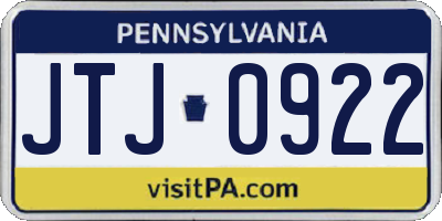 PA license plate JTJ0922