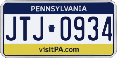 PA license plate JTJ0934