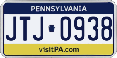 PA license plate JTJ0938