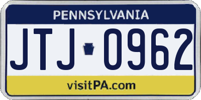 PA license plate JTJ0962