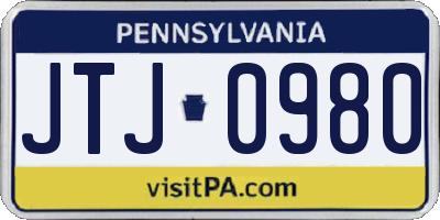 PA license plate JTJ0980