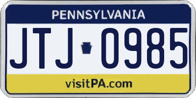 PA license plate JTJ0985