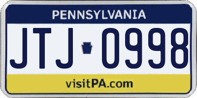 PA license plate JTJ0998