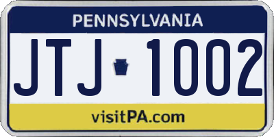 PA license plate JTJ1002