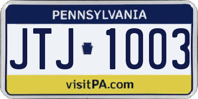 PA license plate JTJ1003