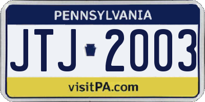PA license plate JTJ2003