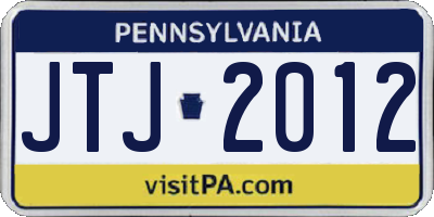 PA license plate JTJ2012