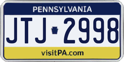 PA license plate JTJ2998