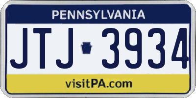 PA license plate JTJ3934