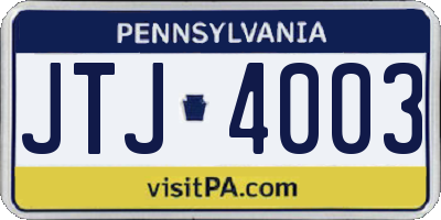 PA license plate JTJ4003