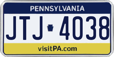 PA license plate JTJ4038