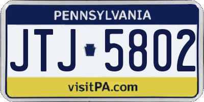 PA license plate JTJ5802